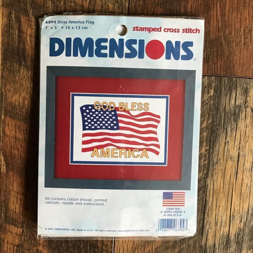 Dimensions 6894 Bless America Flag Stamped cross stitch New 7” x 5”